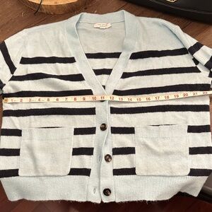 Ann Taylor Light Blue and blue Striped Cardigan